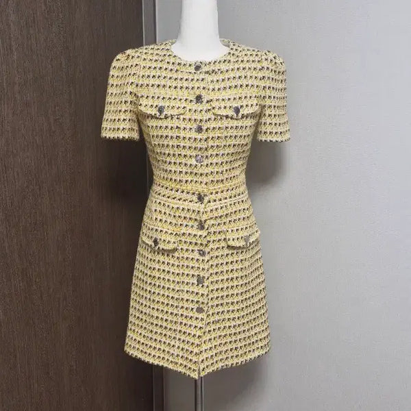 [BUNJANG] Maje Tweed Mini Dress Yellow Tone / 마쥬(34) 트위드미니원피스 옐로우톤 하객룩