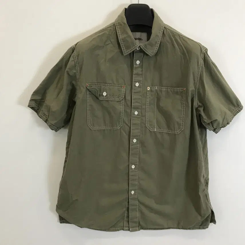 [BUNJANG] Macwoodgun Asymmetric Pocket Short Sleeve Work Shirt Khaki M / 맥우드건 언발 포켓 반팔 워크셔츠 [M]