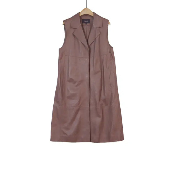 [BUNJANG] Laurel Real Lambskin Leather Long Vest Brown / Laurel 양가죽 롱 베스트 브라운 55 리얼레더