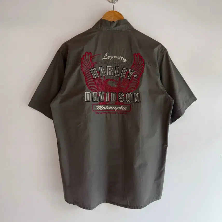 [BUNJANG] Harley-Davidson Loose Fit Embroidered Big Logo Work Shirt / 할리데이비슨 루즈핏 자수 빅로고 워크 셔츠
