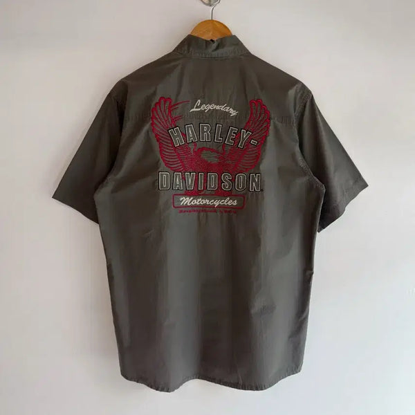 [BUNJANG] Harley-Davidson Loose Fit Embroidered Big Logo Work Shirt / 할리데이비슨 루즈핏 자수 빅로고 워크 셔츠