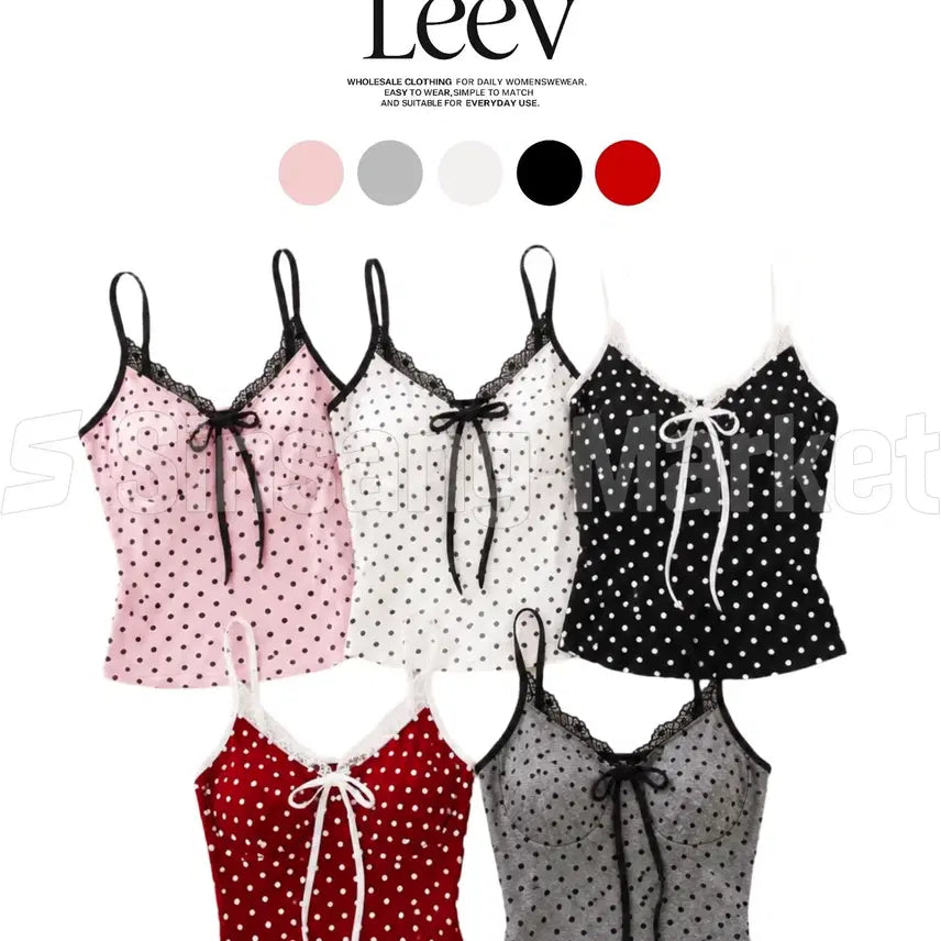 [BUNJANG] Bambi Dot Ribbon Camisole Summer Lace Top / [빠른발송] 캡내장 밤비 도트 리본 나시 여름 키치 러블리 힙 레이스