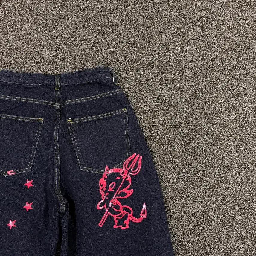 [BUNJANG] Retriever Club Devil Printing Denim Pants / 리트리버 클럽 데빌 프린팅 데님 팬츠