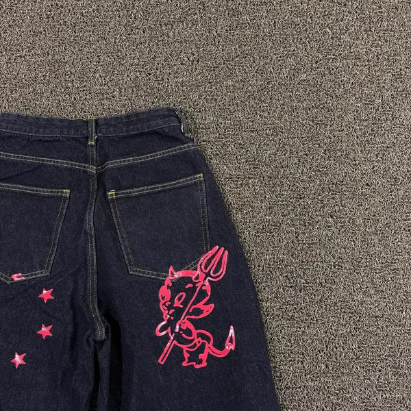 [BUNJANG] Retriever Club Devil Printing Denim Pants / 리트리버 클럽 데빌 프린팅 데님 팬츠
