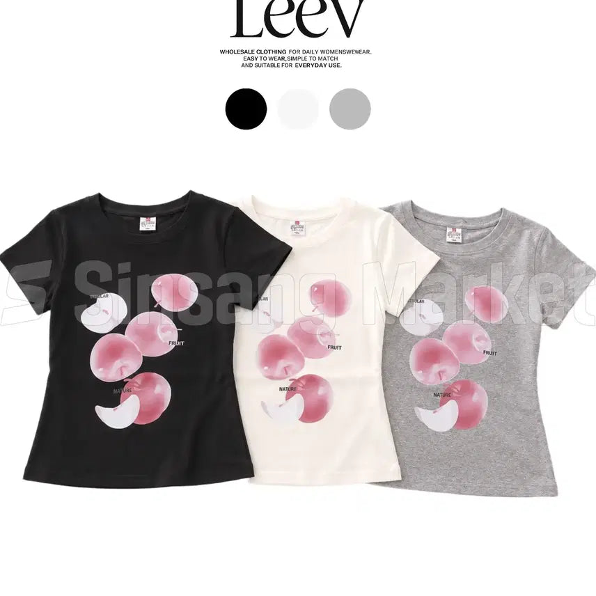 [BUNJANG] Pink Apple Casual Short-Sleeve T-Shirt / [빠른발송] 러블리 캐주얼 핑크애플 반팔티 프린팅 여름 기본티