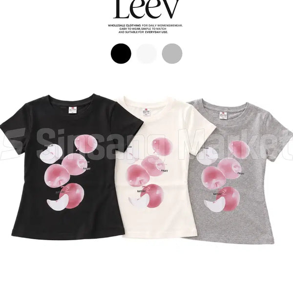 [BUNJANG] Pink Apple Casual Short-Sleeve T-Shirt / [빠른발송] 러블리 캐주얼 핑크애플 반팔티 프린팅 여름 기본티