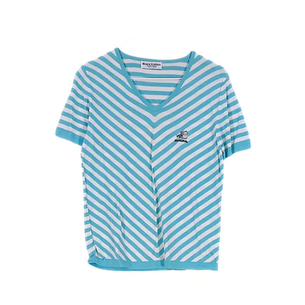 [BUNJANG] Black & White Striped Slim Fit Short Sleeve T-Shirt / 블랙앤화이트 여성 스포티한 슬림핏 반팔티 95 상태좋음 단가라 00922