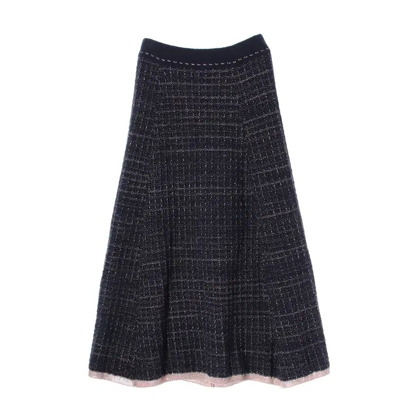 [BUNJANG] Maje 21FW Metallic Tweed Wool Blend Long Skirt Navy / 마쥬 21FW 메탈릭 트위드 패턴 울 혼방 롱 스커트 네이비