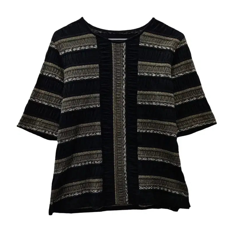 [BUNJANG] Bohemian Ethnic 3D Pattern Short Sleeve T-Shirt Black / 보헤미안 에스닉 입체 패턴 블랙 반팔 티 MADE IN JAPAN