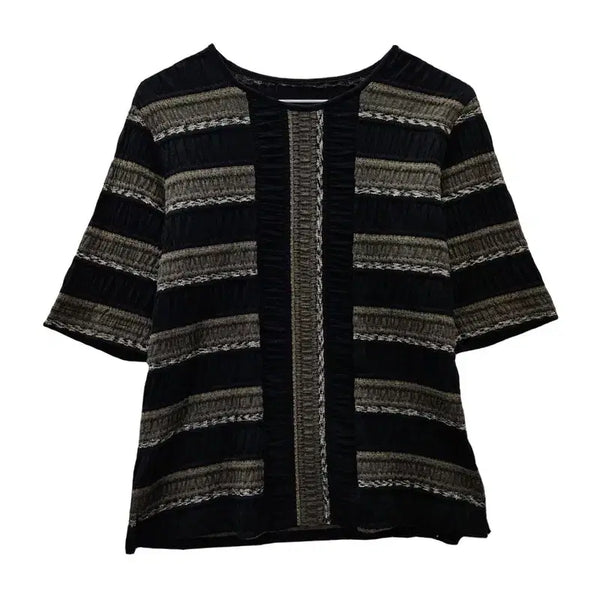 [BUNJANG] Bohemian Ethnic 3D Pattern Short Sleeve T-Shirt Black / 보헤미안 에스닉 입체 패턴 블랙 반팔 티 MADE IN JAPAN