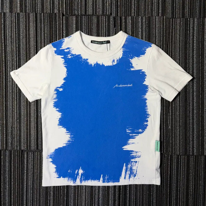 [BUNJANG] Andersson Bell White Blue Brush Print Short Sleeve T-Shirt / 앤더슨벨 화이트 블루 브러쉬 프린트 반팔 티셔츠
