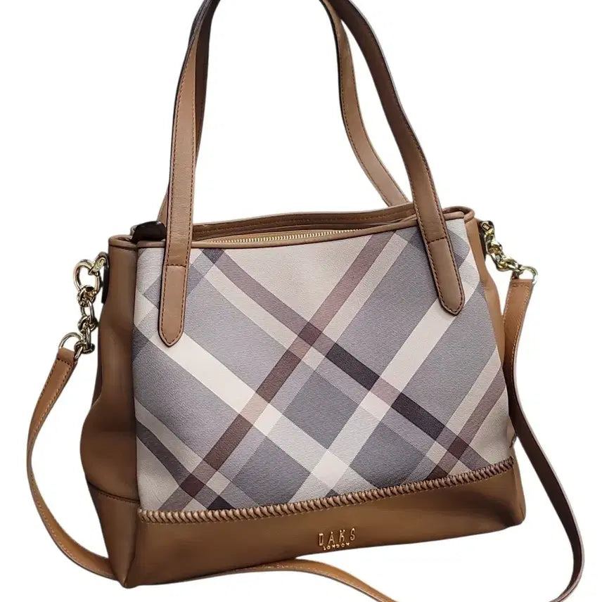 [BUNJANG] Daks Check Tote Bag Crossbody Bag Brown / 닥스 체크 토트백 겸 크로스백 브라운