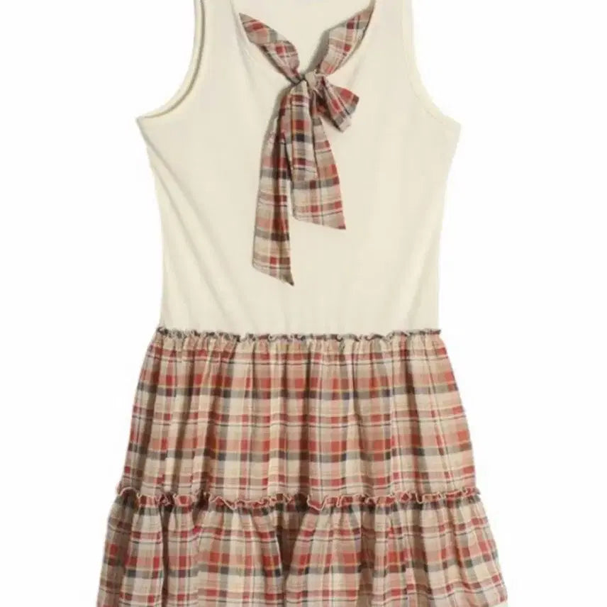 [BUNJANG] Checkered Midi Dress with Ribbon Detail / 체크 원피스