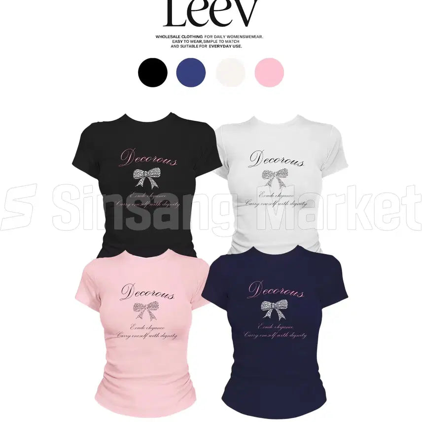 [BUNJANG] Ribbon Printing Lucy Cropped Short Sleeve T-Shirt / [빠른발송] 리본 프린팅 루시 크롭 반팔티셔츠 러블리 기본티 여름 바캉스