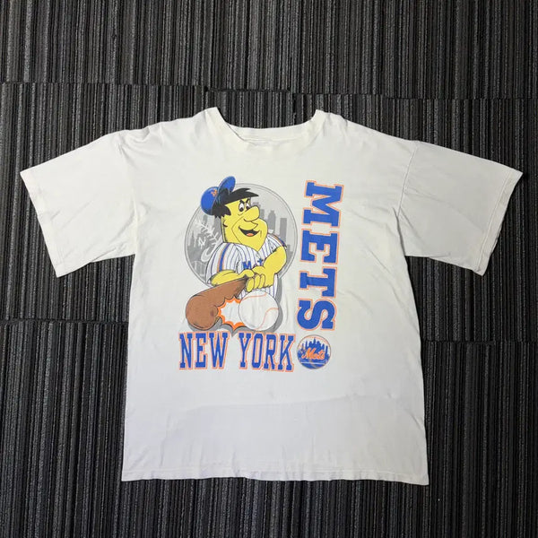 [BUNJANG] New York Mets Fred Flintstone Graphic T-Shirt / 뉴욕 메츠 화이트 프레드 플린스톤 그래픽 반팔 티셔츠