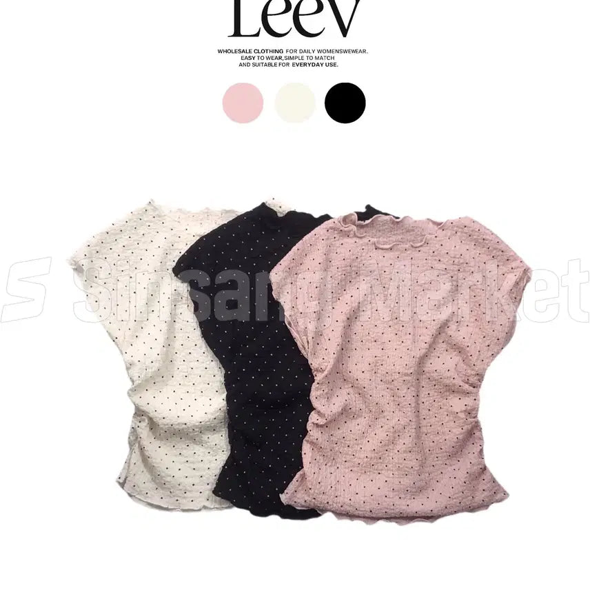[BUNJANG] Wrinkle-Resistant Dotted Mesh Short-Sleeve T-Shirt / [빠른발송] 쫀쫀 피크닉 잔도트 링클 반팔티 핑크 물결 셔링 여름