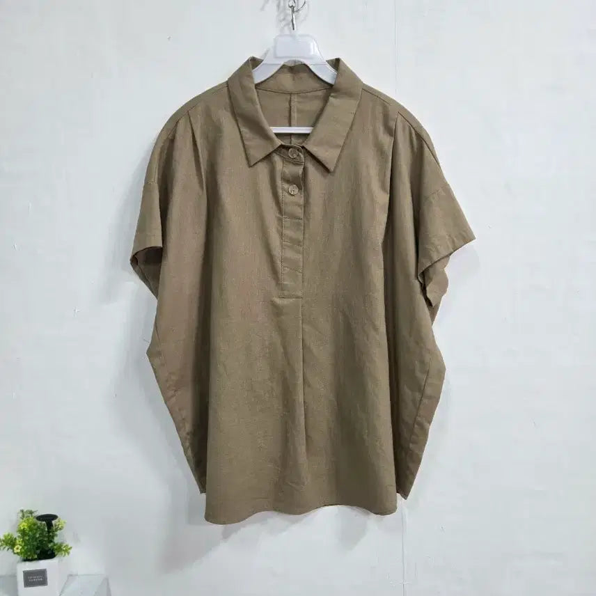 [BUNJANG] Modern Brown Linen & Cotton Blend Shirt Size 95 / 모던한 브라운 린넨&면 혼방 셔츠 95