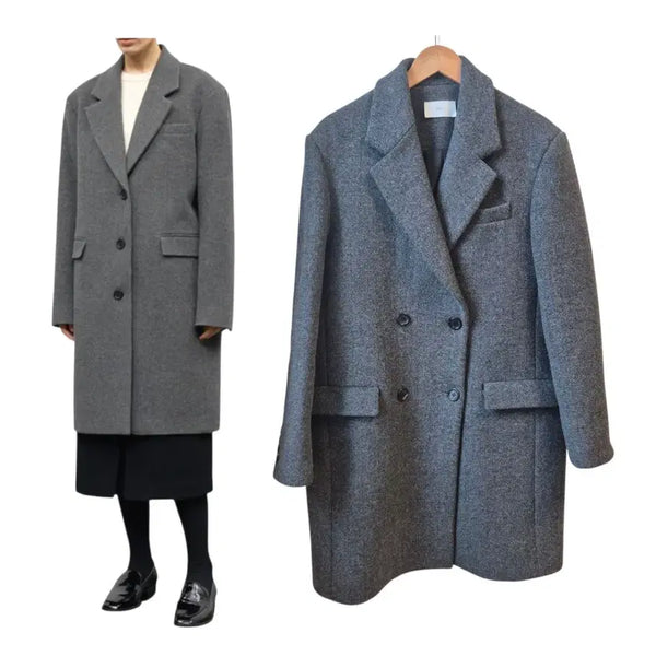 [BUNJANG] REDPY Oversized Double-Button Herringbone Coat Charcoal / 리디피 오버사이즈 더블 버튼 헤링본 코트 차콜