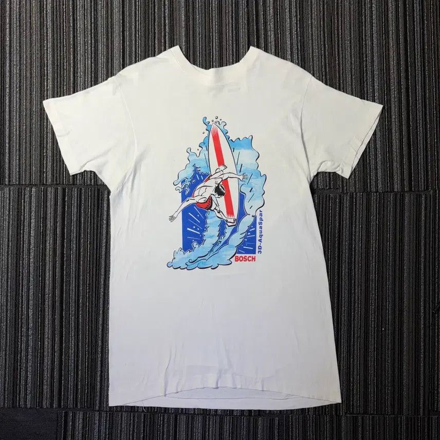 [BUNJANG] 90's Single Stitch Bosch White Surfing Graphic T-Shirt / 90's 싱글스티치 보쉬 화이트 서핑 그래픽 반팔 티셔츠