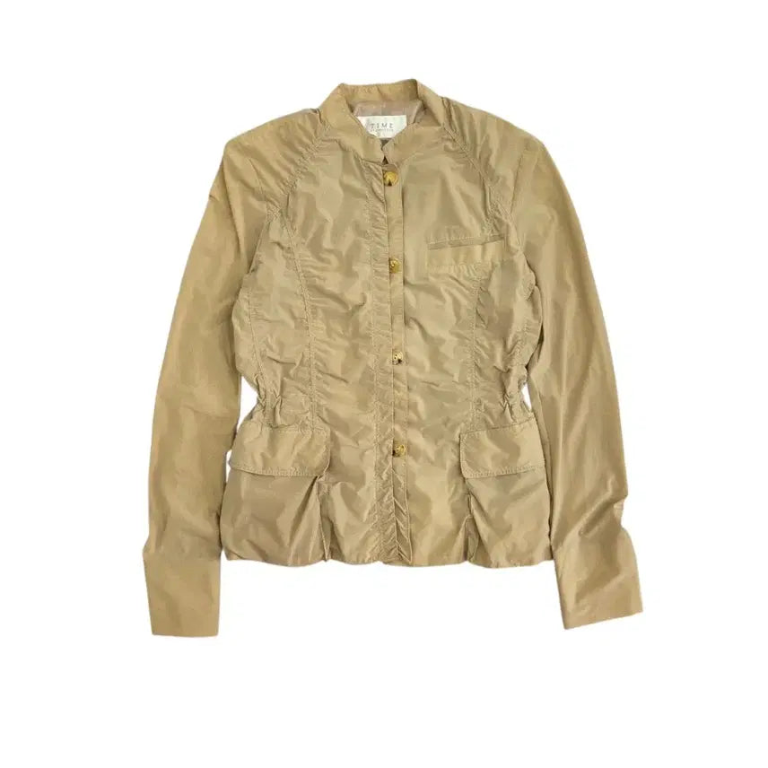 [BUNJANG] Time (Hansem) Women's Beige Shirring Cropped Jacket / Time 한섬 타임 여성 베이지 셔링 크롭 자켓