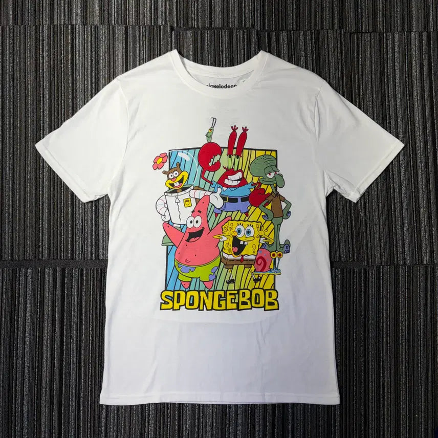 [BUNJANG] Nickelodeon SpongeBob SquarePants White Graphic T-Shirt / 니켈로디언 화이트 스폰지밥 캐릭터 반팔 티셔츠