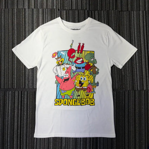 [BUNJANG] Nickelodeon SpongeBob SquarePants White Graphic T-Shirt / 니켈로디언 화이트 스폰지밥 캐릭터 반팔 티셔츠