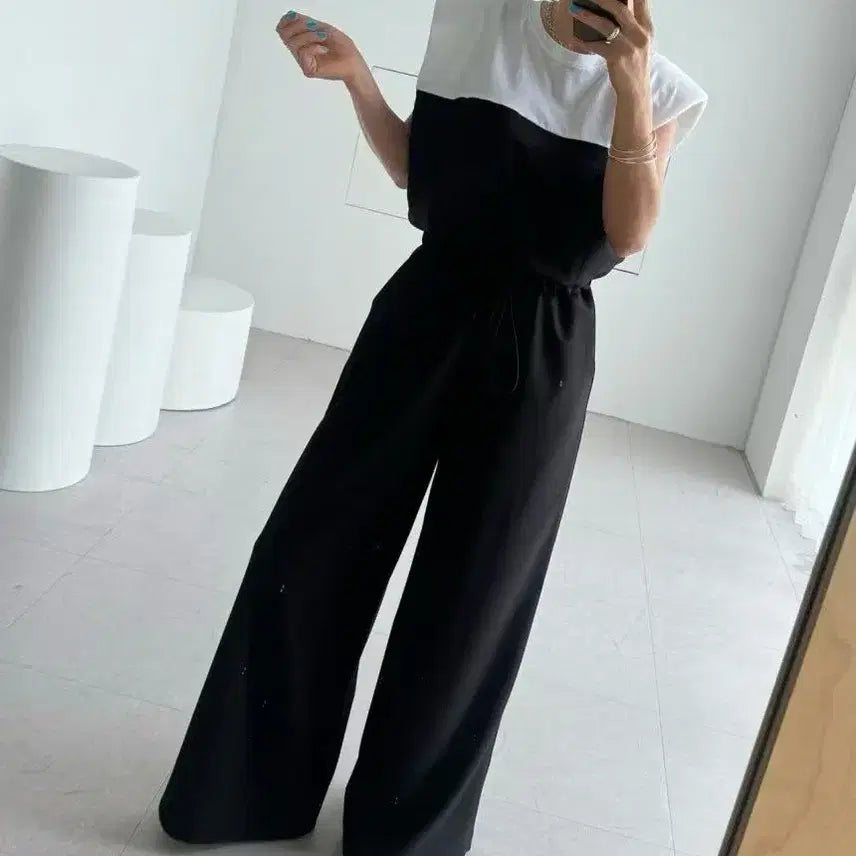 [BUNJANG] Modern Two-Tone Wide Pants Two-Piece Set / 모던한 투톤 와이드 팬츠 투피스 세트
