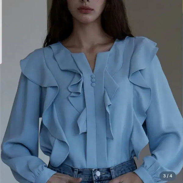 [BUNJANG] In Your Way Frill V-Neck Blouse / 인어스웨이 프릴 블라우스예요