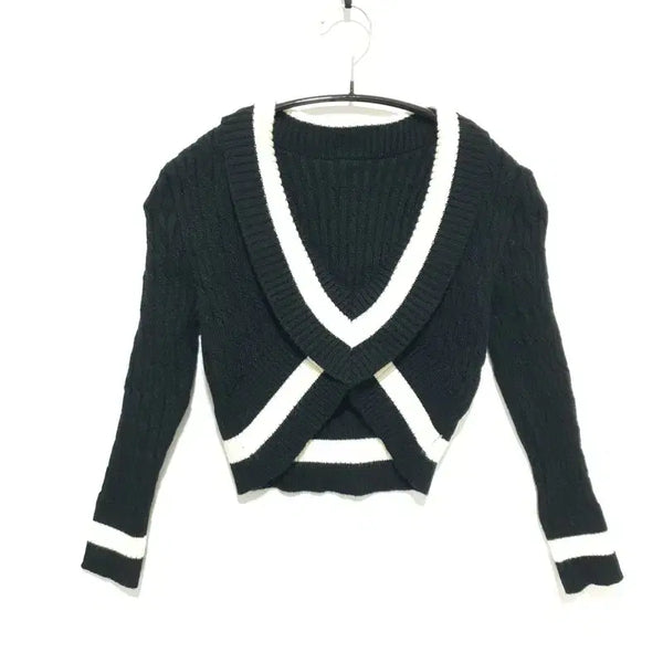 [BUNJANG] Cropped V-Neck Cable Knit Top / 크롭 브이넥 케이블니트 F_i4758
