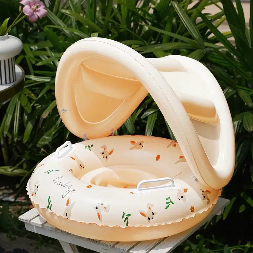 [BUNJANG] Baby Swim Ring Float with Sunshade - Rabbit Pattern / 아기 수영 보행기 튜브 햇빛 가리개 토끼 패턴