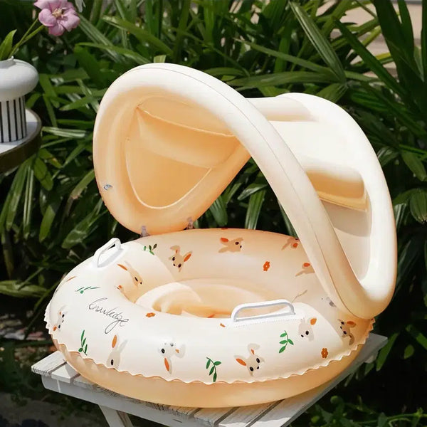 [BUNJANG] Baby Swim Ring Float with Sunshade - Rabbit Pattern / 아기 수영 보행기 튜브 햇빛 가리개 토끼 패턴