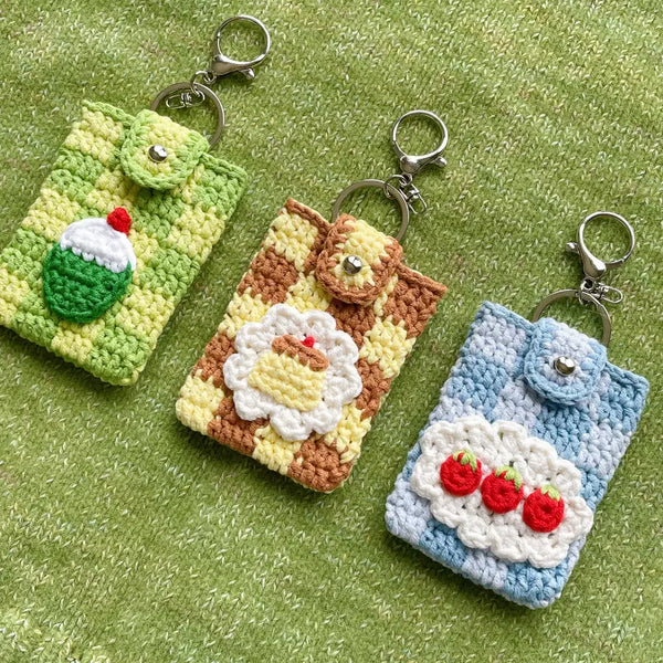 [BUNJANG] Handmade Knitted Keyring Card Holder - Pudding, Soda, Tomato / 키링형 카드지갑 - 푸딩 소다 토마토 - 뜨개 핸드메이드