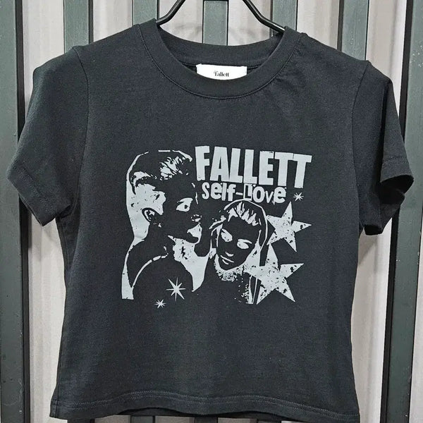 [BUNJANG] FALLETT Graphic Semi Crop T-Shirt Black S / 팔렛(FALLETT) 셀프러브 그래픽 크롭 반팔 티셔츠 블랙 S