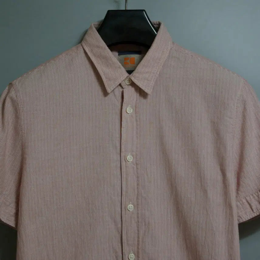 [BUNJANG] BOSS Orange Label Striped Cotton Short Sleeve Shirt - Size L / 보스 반팔셔츠 L