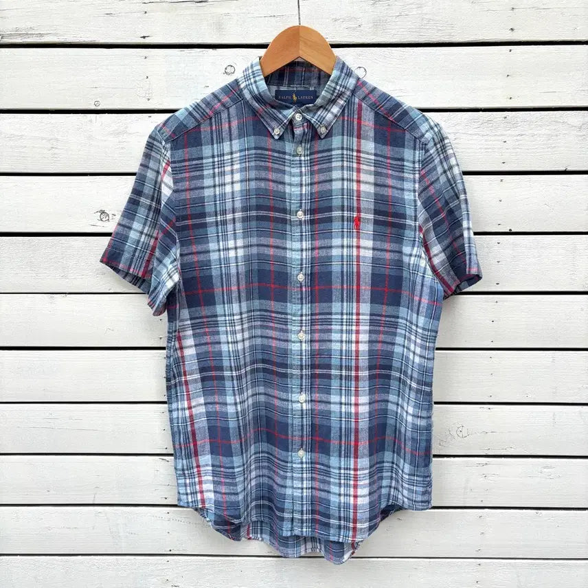[BUNJANG] Polo Ralph Lauren Checked Linen Blend Short Sleeve Shirt Men's M / Polo 폴로 체크 린넨 반팔 셔츠