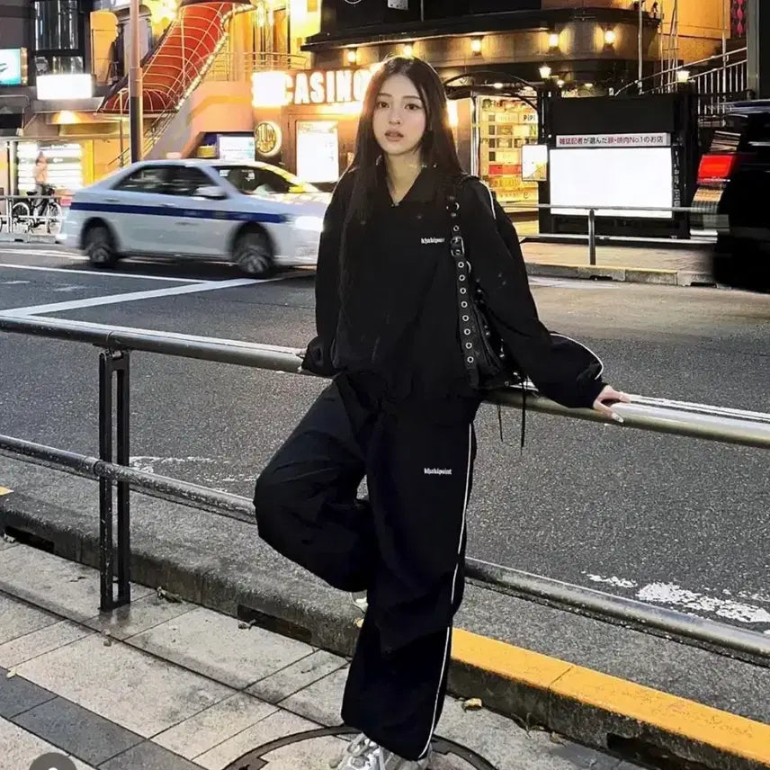 [BUNJANG] Khaki Point Windbreaker Track Set / 카키포인트 바람막이 트랙 셋업