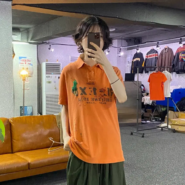 [BUNJANG] Polo Ralph Lauren Big Pony Print Orange Polo Shirt L / 폴로 랄프로렌 빅포니 프린트 오렌지 카라티 B5341