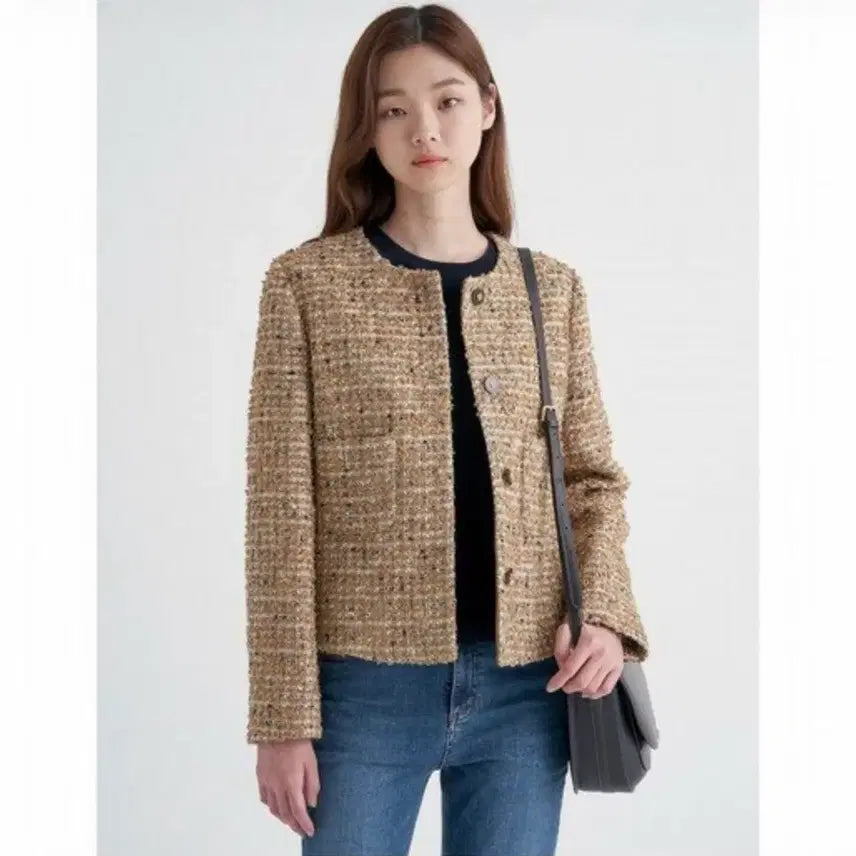 [BUNJANG] Beanpole 22 Round Neck Tweed Jacket / 빈폴 22 라운드넥 트위드 자켓 90