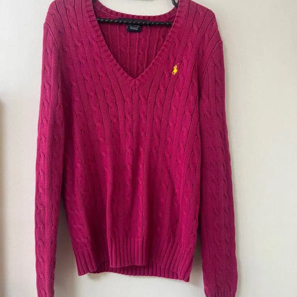 [BUNJANG] Ralph Lauren Pink Cable Knit Sweater M / 랄프로렌 핑크 케이블 니트 M
