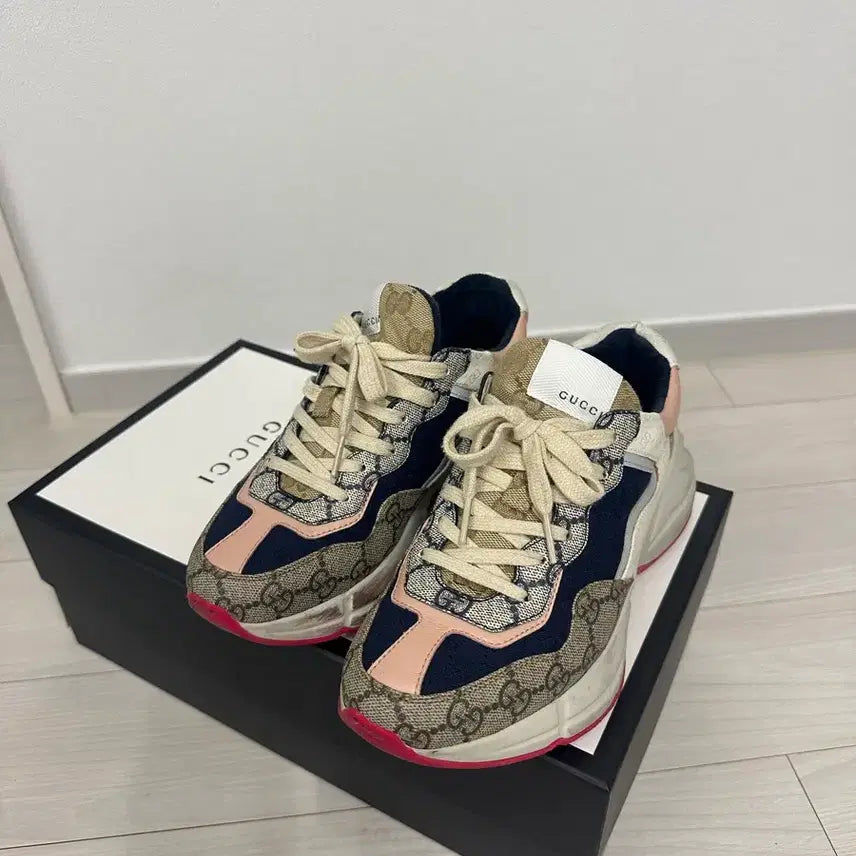 [BUNJANG] Gucci GG Rhyton Chunky Sole Sneakers Pink / 구찌 GG 라이톤 청키솔 스니커즈 230 핑크 운동화