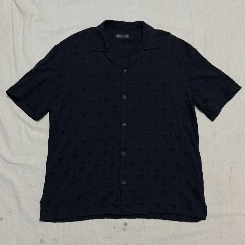 [BUNJANG] Zara Black Label Sheer Embroidery Short Sleeve Shirt XL / 자라 블랙라벨 시스루 자수 반팔 셔츠 XL