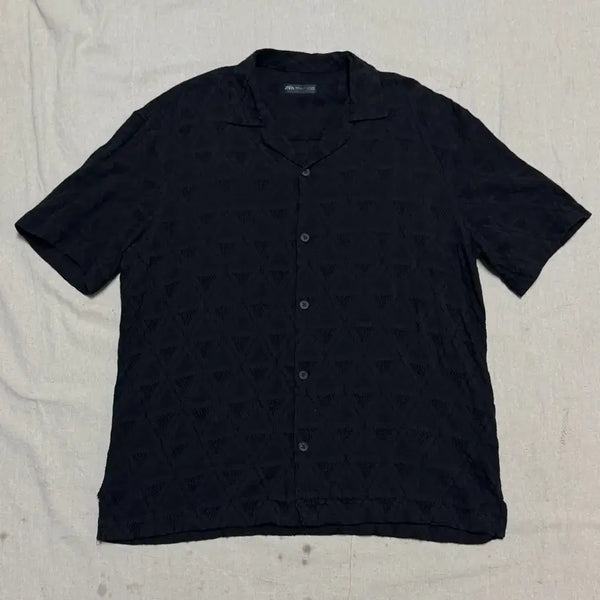 [BUNJANG] Zara Black Label Sheer Embroidery Short Sleeve Shirt XL / 자라 블랙라벨 시스루 자수 반팔 셔츠 XL