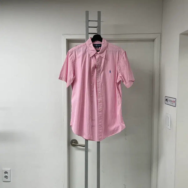 [BUNJANG] Polo Ralph Lauren Striped Short Sleeve Shirt Pink Size 17/43(W) / 폴로 랄프로렌 스트라이프 반팔 셔츠 핑크 17/43(W)