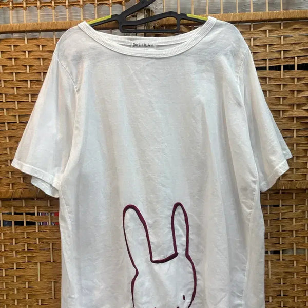 [BUNJANG] Cute Rabbit Embroidery Short Sleeve T-Shirt White / 귀여운 토끼 자수 반팔 티셔츠 화이트