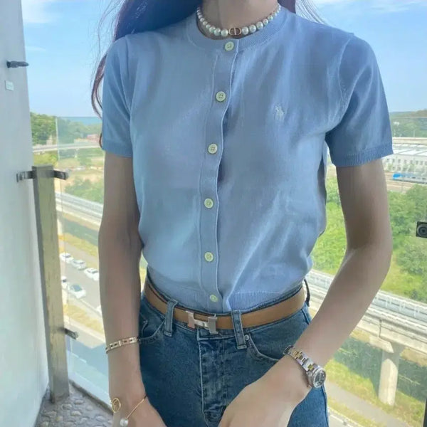 [BUNJANG] Polo Ralph Lauren Pima Cotton Women's Short Sleeve Cardigan / (정품)폴로 랄프로렌 피마코튼 여성 슬리브 반팔 가디건
