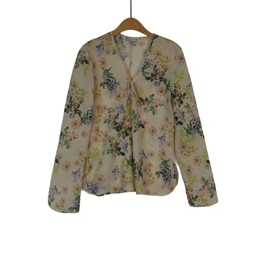 [BUNJANG] ZARA Floral Chiffon Blouse with Ribbon Detail / ZARA 플라워 쉬폰 블라우스 플로럴 리본