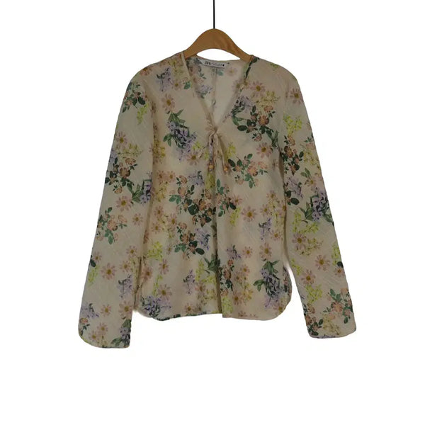 [BUNJANG] ZARA Floral Chiffon Blouse with Ribbon Detail / ZARA 플라워 쉬폰 블라우스 플로럴 리본