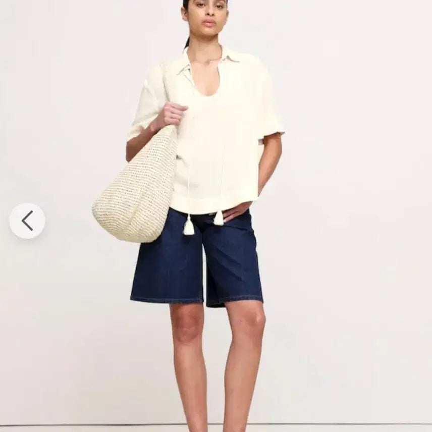 [BUNJANG] Banana Republic Gauze Tassel Tie Popover Shirt - Ivory / 바나나리퍼블릭 거즈 테슬 타이 팝오버 셔츠 아이보리