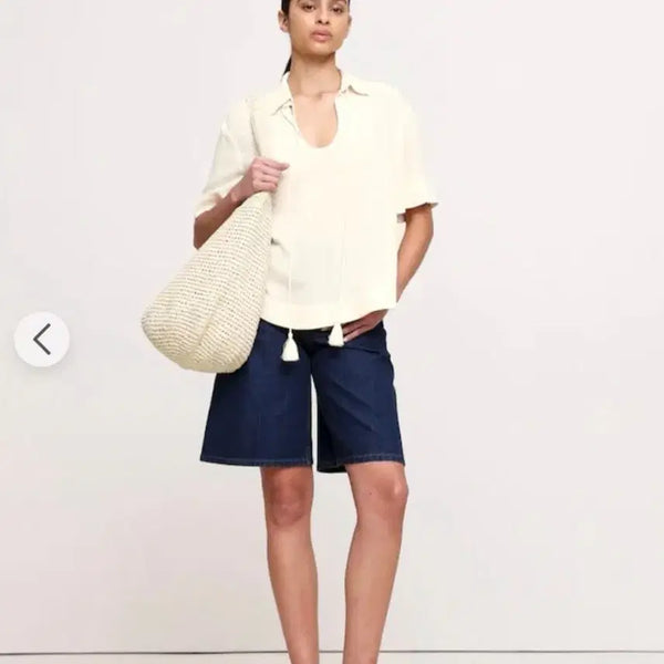 [BUNJANG] Banana Republic Gauze Tassel Tie Popover Shirt - Ivory / 바나나리퍼블릭 거즈 테슬 타이 팝오버 셔츠 아이보리