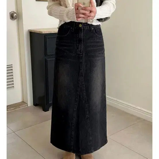 [BUNJANG] Black Denim Long Skirt / 흑청 데님 롱 스커트